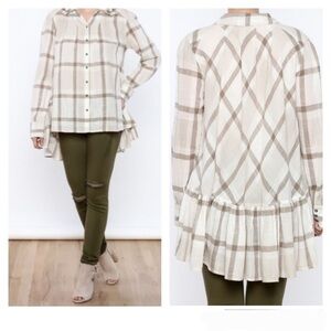 Free people Plaid Cream and Brown Women's button down size xs